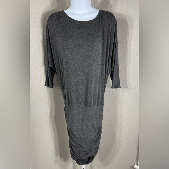Beyond Yoga Anthropology Gray Tulip Hem Jersey Knit Ruched Dress Size Small - Picture 2 of 9